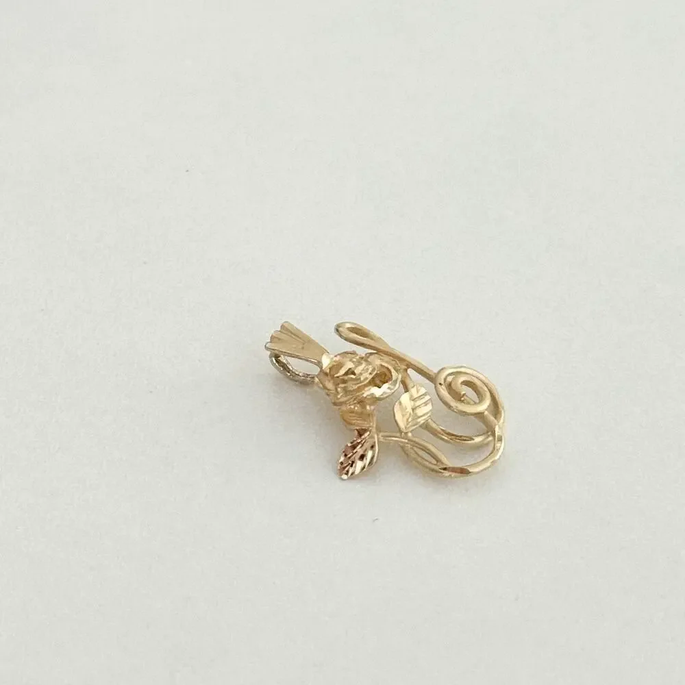 Vintage 14K Yellow Gold Rose Flower & Treble Clef Music Note Charm Pendant